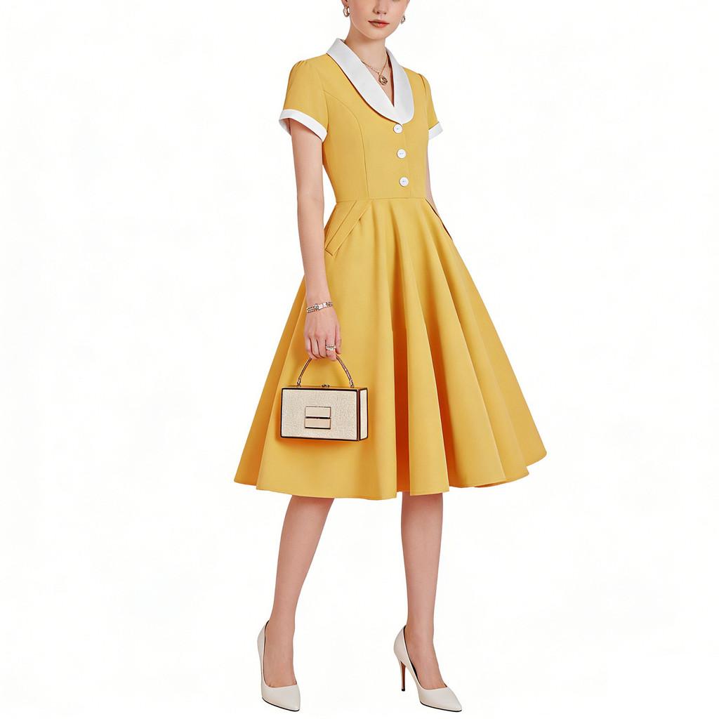 Summer Vintage A Line Dress With Pockets For Party And Casual Wear