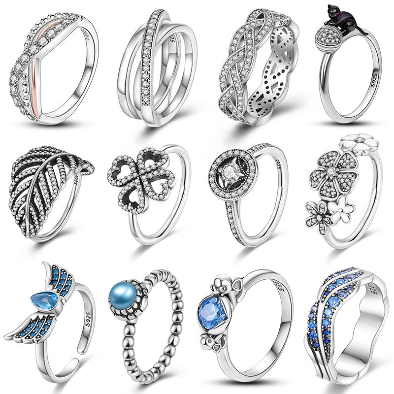 

Кольцо с цирконием из серебра 925 пробы с синим крылом и цирконием на годовщину, женский бутик ювелирных изделий, обручальные кольца в форме кошки, женские антистрессовые кольца 6