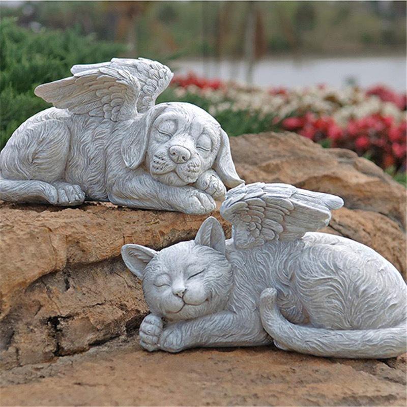 Resin Angel Dog Cat Statue Garden Decor Puppy Tombstone Sculpture Ornaments Gifts For Yard Home Decoration Living Room Supplies