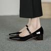 Fashion Pumps Women 2025 Spring Pu Leather Buckle Strap Mid Heels Woman Mary Jane Shoes Dress Office Shallow Ladies Chunky Heel Shoes