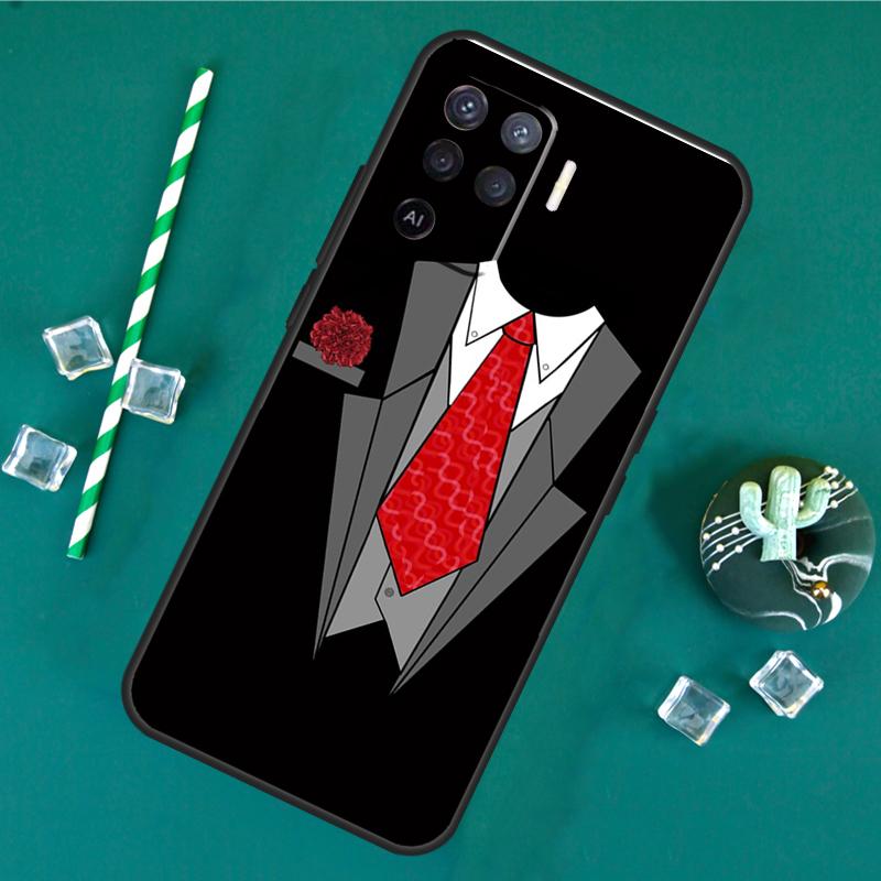 Suit and Tie Case For Oppo A40 A60 A80 A16 A76 A96 A18 A38 A58 A78 A98 A91 A15 A17 A74 A94 A54 A57S Cover