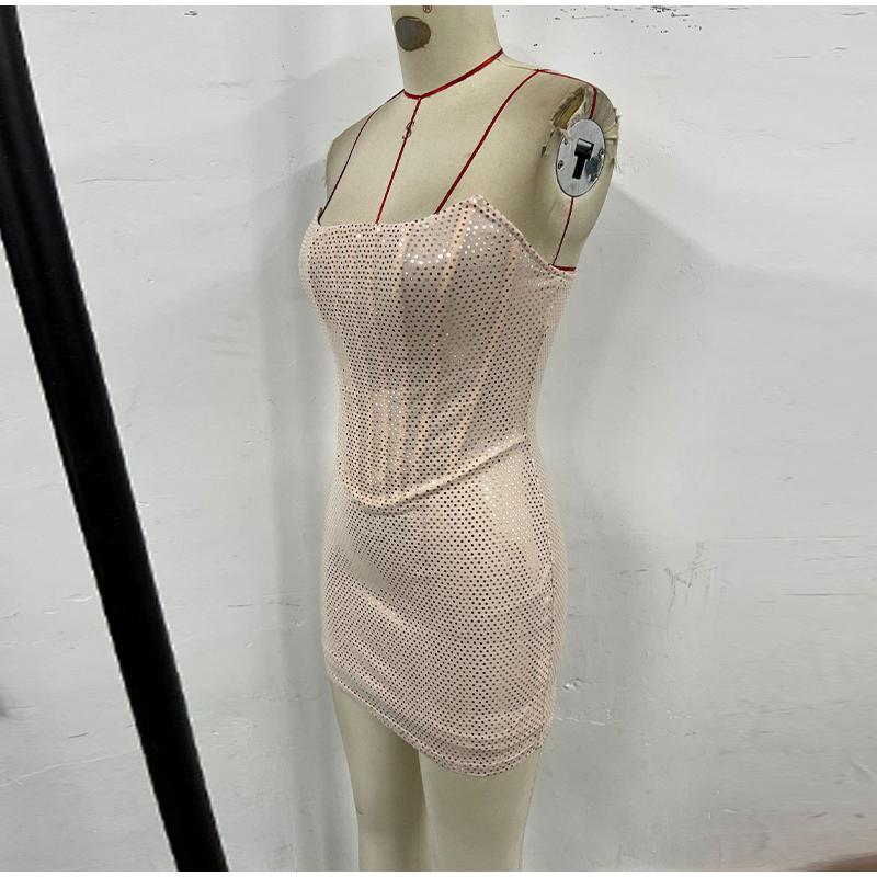 Women's Nightclub Style Punching Mesh See-through Sexy Fishbone Tube Top Dress