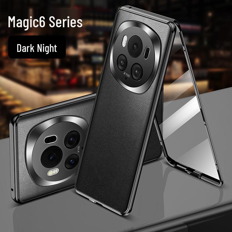 Honor Magic 6 Pro Ultra-Thin Magnetic Leather Phone Case: Full Coverage, Anti-Drop Metal Protection Magic 6 Vegan Leather + Full Lens Coverage