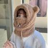 Cute bear hat mask integrated women's autumn and winter cycling to keep warm new rabbit hair windproof hat children's scarf