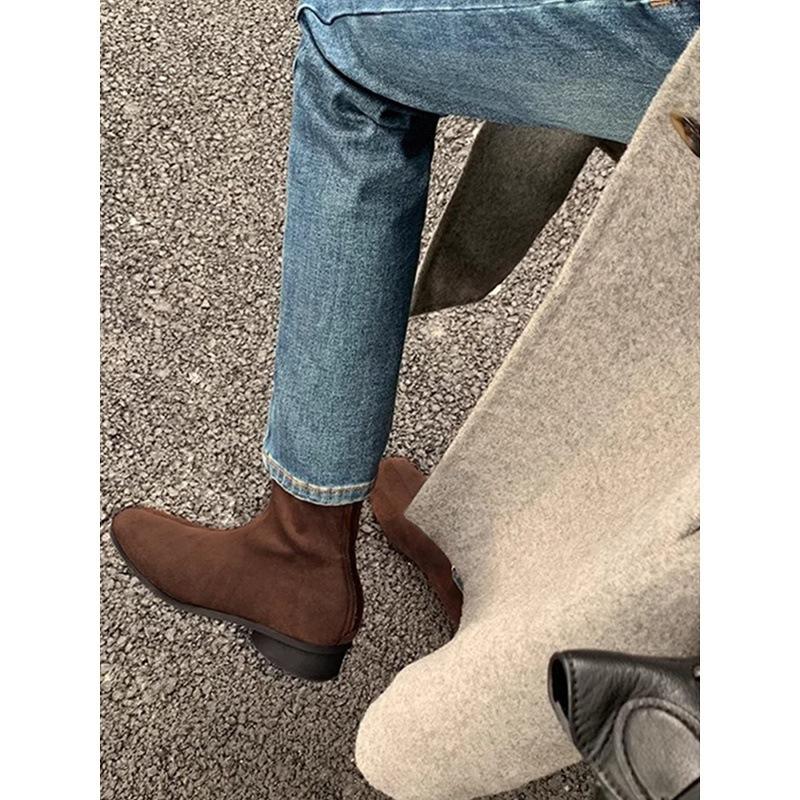Square Martin Boots Women's Suede Versatile Skinny Boots Korea Chelsea Short Boots Single Boots