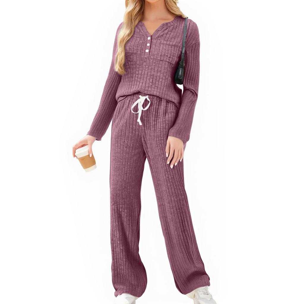 Damen Freizeitmode Bequeme Oberteile und Hosen Haus Pyjama Set