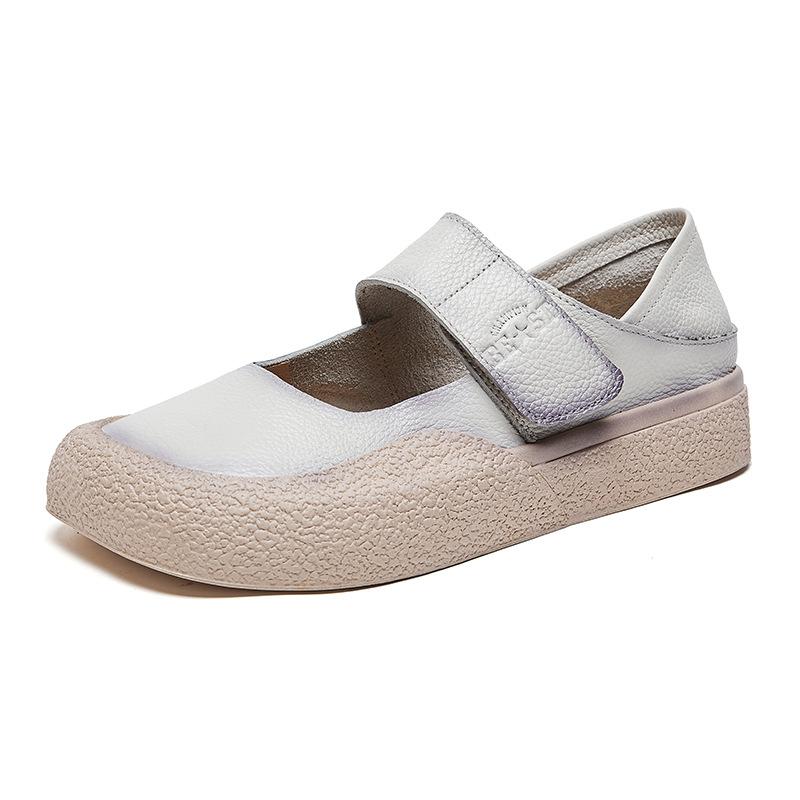 Women Vintage Mary Jane Ballet Flats Soft Leather Square Toe Loafers Strappy Moccasins