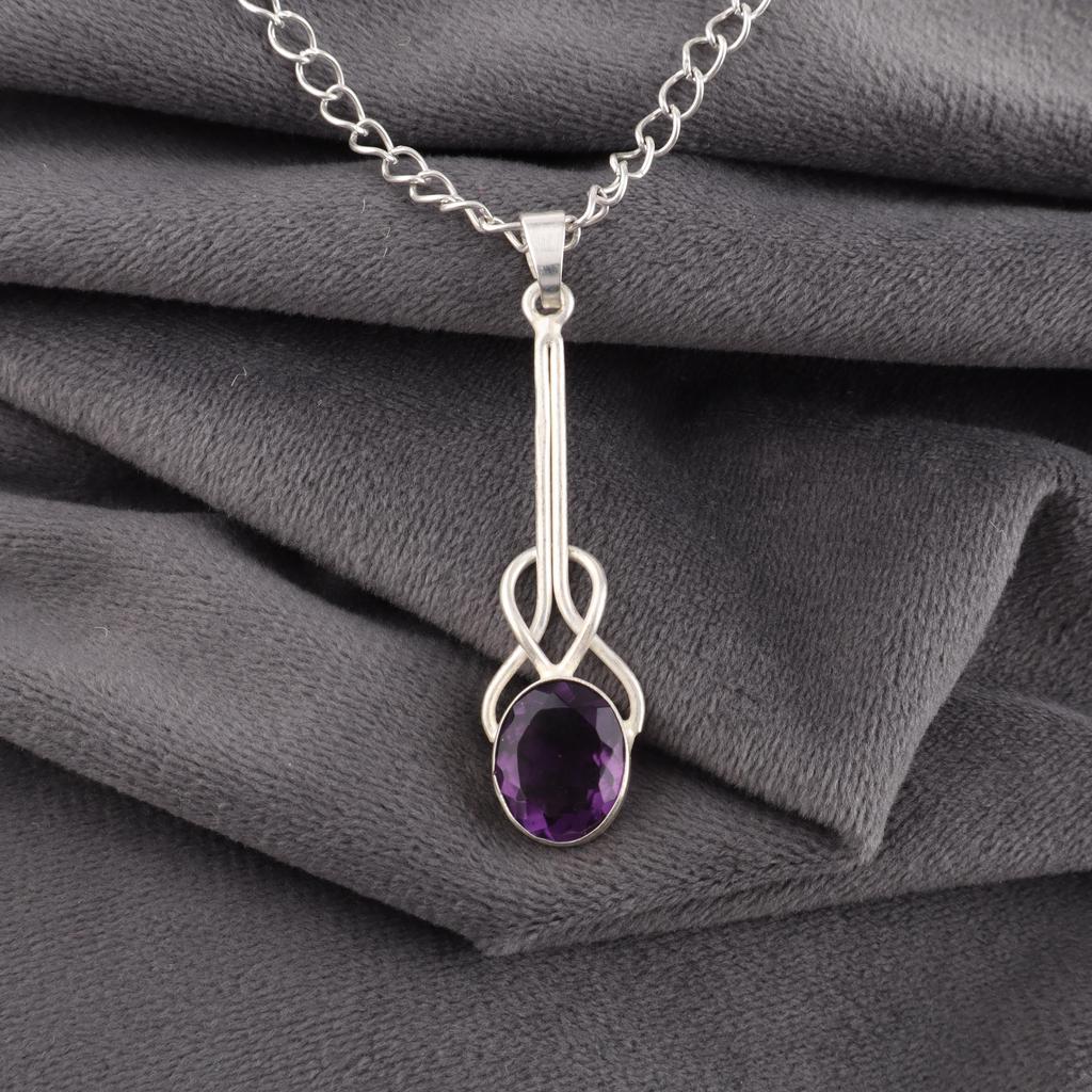 Amethyst Pendant Gemstone Jewelry, 925 Solid Sterling Silver Pendant, Gift For Women Handmade Pendant