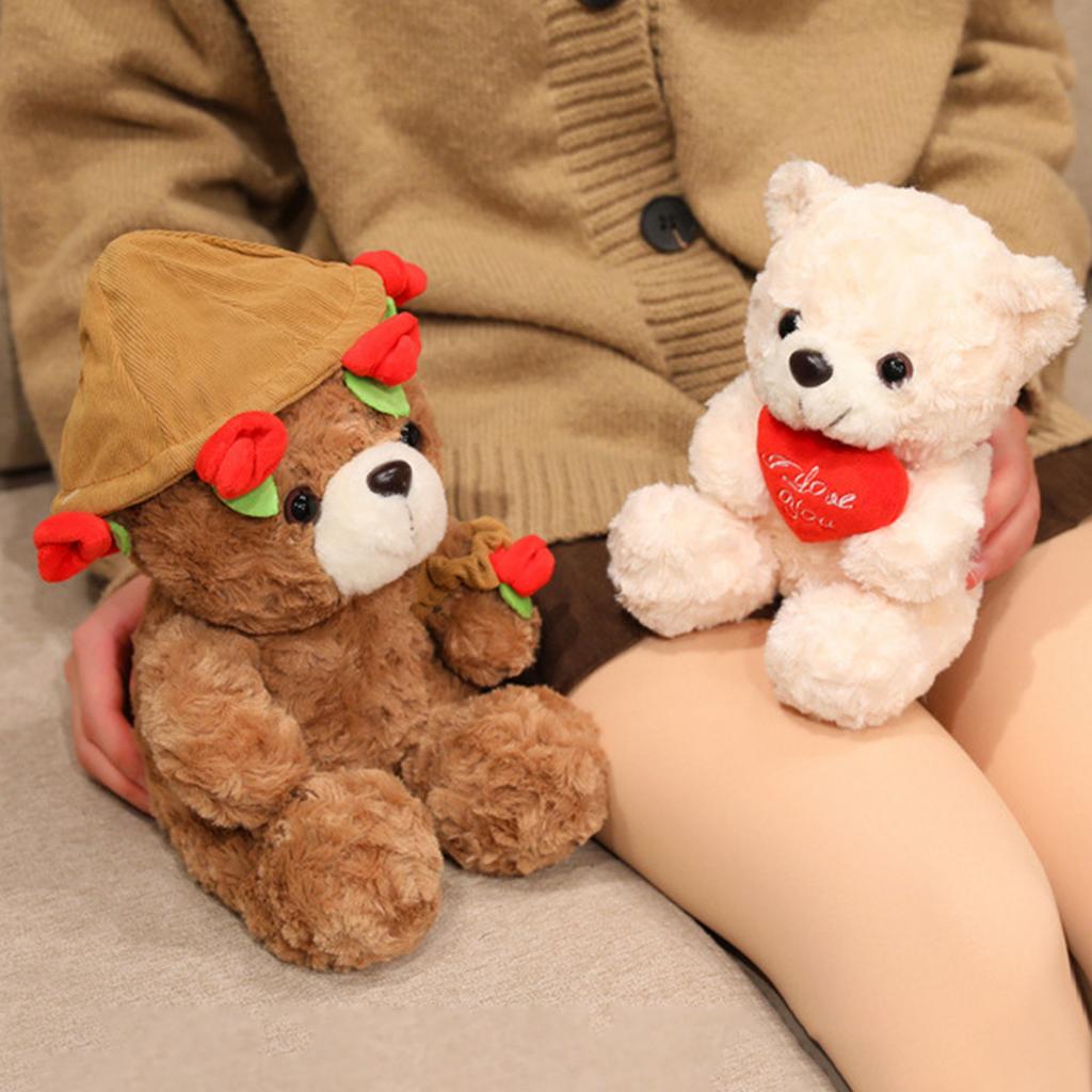 Valentine's Day Gift Bear With Buoquet Plush, Cute And Cozy Stuffed Animal Holding Flower For Girlfriend, Wife, Or Love Ones