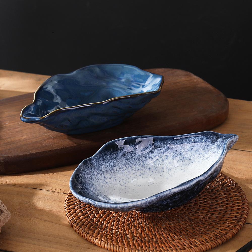 Japanese Kiln Shell Plate Creative Retro Style Irregular Plate Restaurant Small Dish Sushi Sashimi Cold Dish Plate