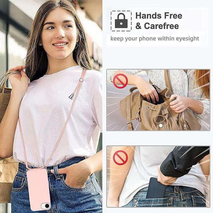 Coque de protection - BOOLING - iPhone 16e - Silicone Souple - Anti-Rayures - Bandoulière Rose