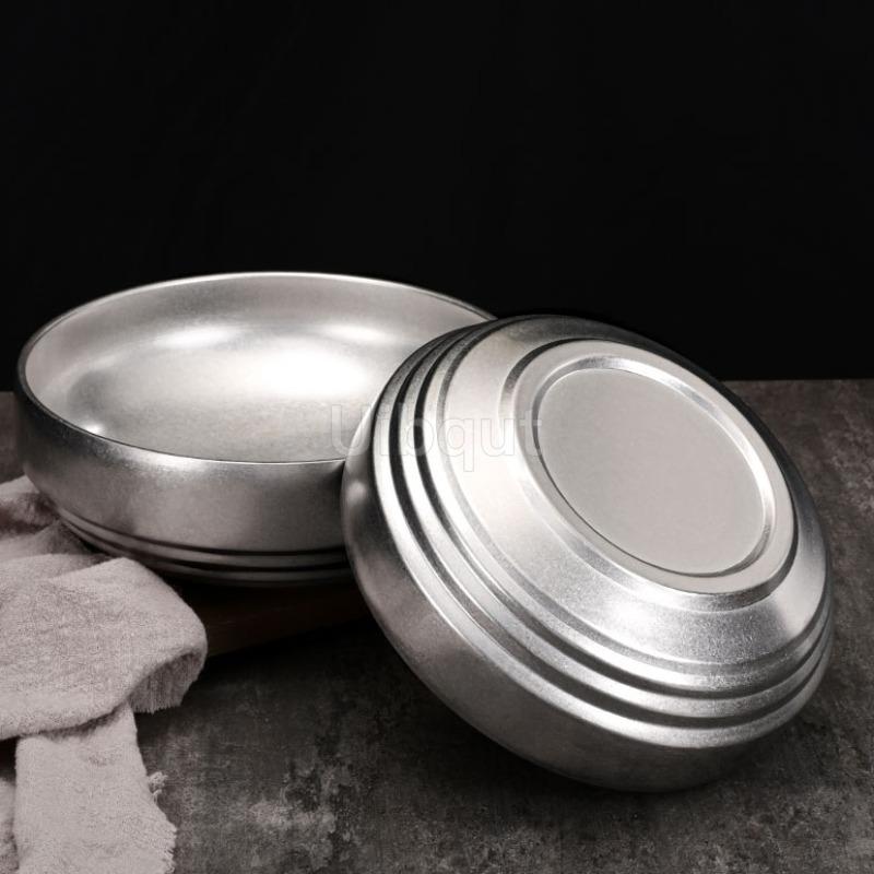 Vintage Korean Style Cold Noodle Bowl Stainless Steel Double Layer Anti Scald Ramen Large Soup Bowl River Snail Rice Noodle Tray