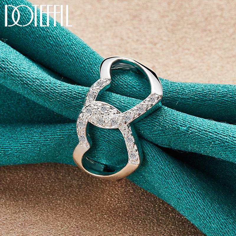 925 Sterling Silver Double Heart AAA Zircon Ring Fashion Wedding Jewelry