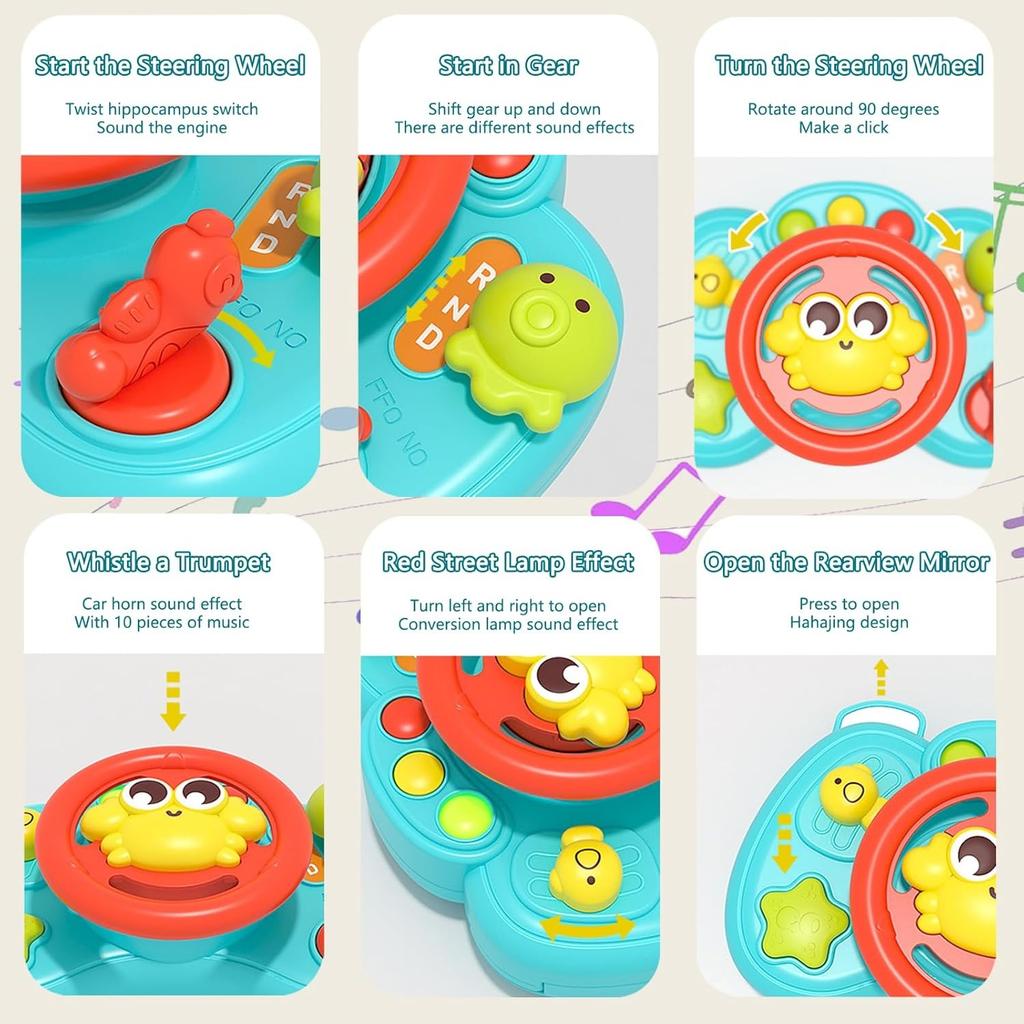 Steering Wheel Learning Toy with sounds - Perfect Gift for baby & Toddlers 1-3. Interactive, Fun Play!birthday,Christmas