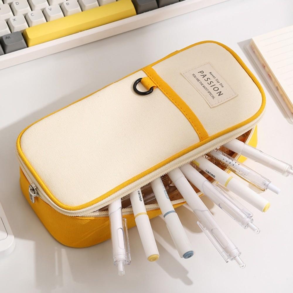 Simple Design Pen Bag Large Capacity Double-Layer Stationery Box Durable Flap School Bag Student Use School Supplies