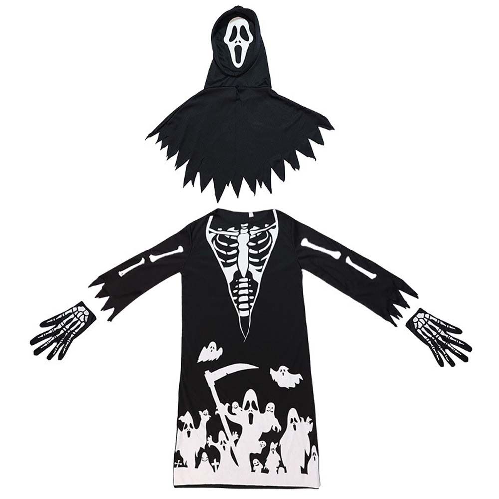 

Skull Horror Mask Luminous Halloween Cloak Performance Costumes Halloween Hooded Cape Boys Girls S чёрный
