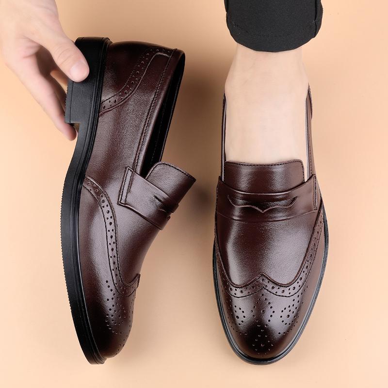 Spring British Style Retro Mens Shoes 100% Genuine Leather Casual Shoe Brogue Grave Wedding Party Formal Dress Cow Leather Shoes