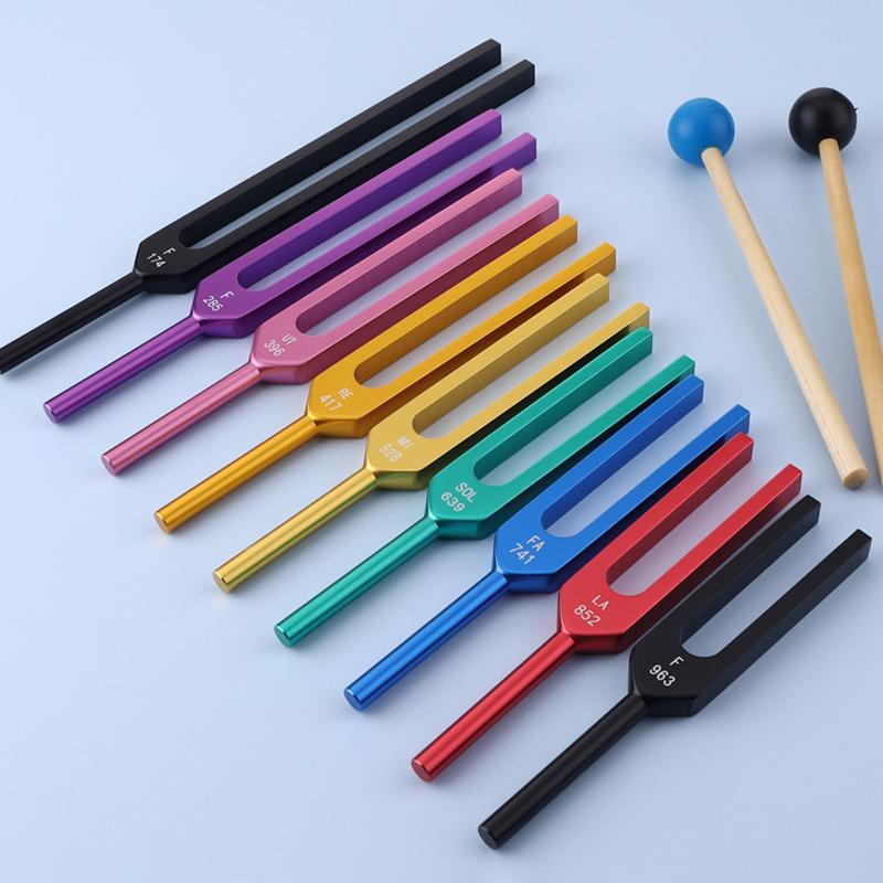Colorful Tuning Fork Set 174-963 Tuning Forks 9-piece Sets Aluminum Alloy Sound Healing Schumann Resonance Percussion Instrument