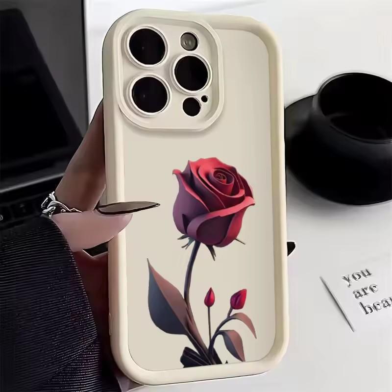 

Простой Чехол Роза Для iPhone11 12 13 14 15 ProMax 14 15 Pro X XR XS XSMax 7/8Plus Матовый всесторонний противоударный чехол для телефона For iPhone 16Pro Max