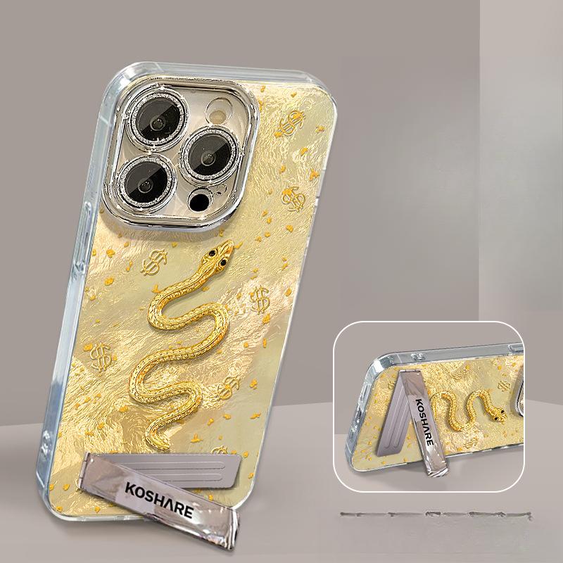 The Golden Snake Sticker Stand Chain Is Suitable for Apple 16 Phone Cases, 15pro with A High-end Feel, 14 Fully Wrapped and Shockproof, 13/12 Female
