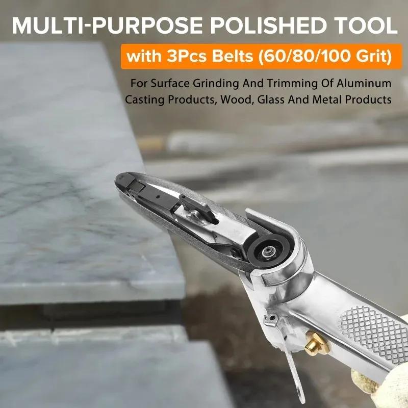 3/8" Air Belt Sander Air Angle Grinder Grinding Machine with Sanding Belts 330x10mm for Air Compressor Sanding Pneumatic Tool