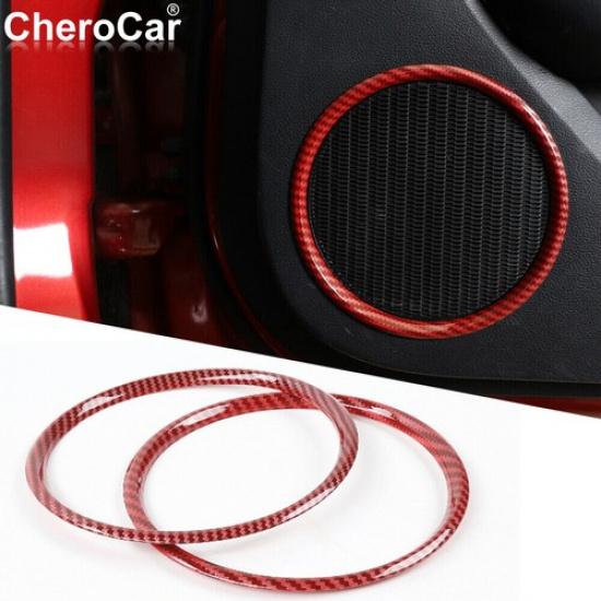 2xInner Side Door Speaker Cover Ring Trim For 15+ Ford Mustang  Red Carbon Fiber