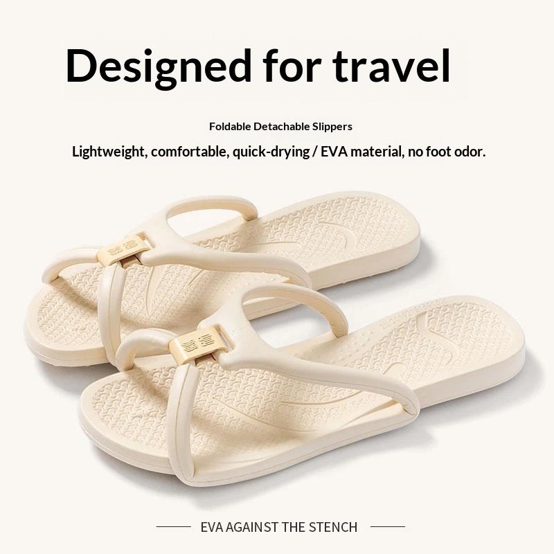Летние Новые Складные Тапочки Для Женщин В Деловых Поездках, Портативные Отельные Дорожные Нескользящие Тапочки Для Пары 35 бежевый