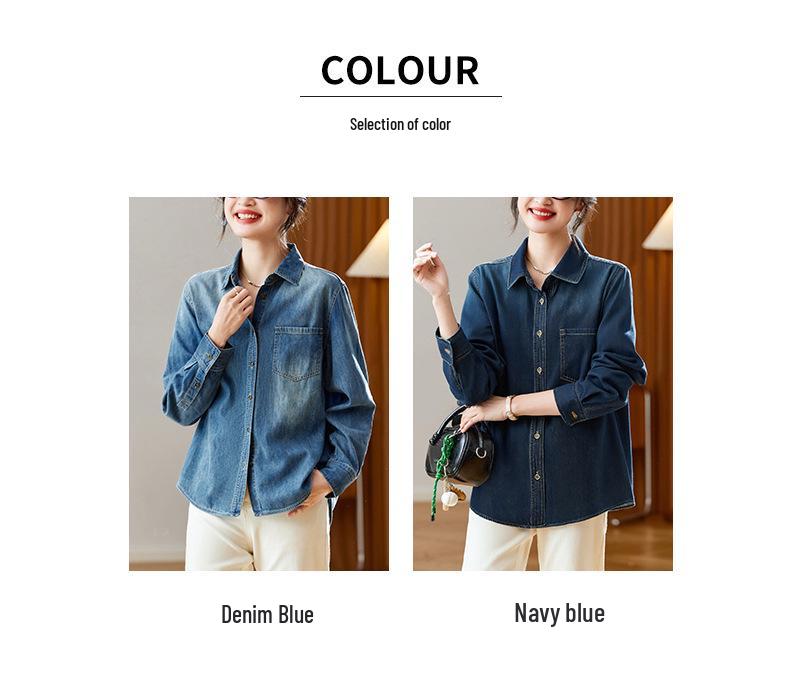 Women's Washed Retro Denim Long Sleeve Shirt - 2026 Spring/Autumn Hong Kong Style Artistic Top