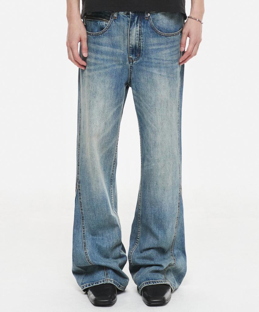 DNSR Curved Flare Denim Pants Blue
