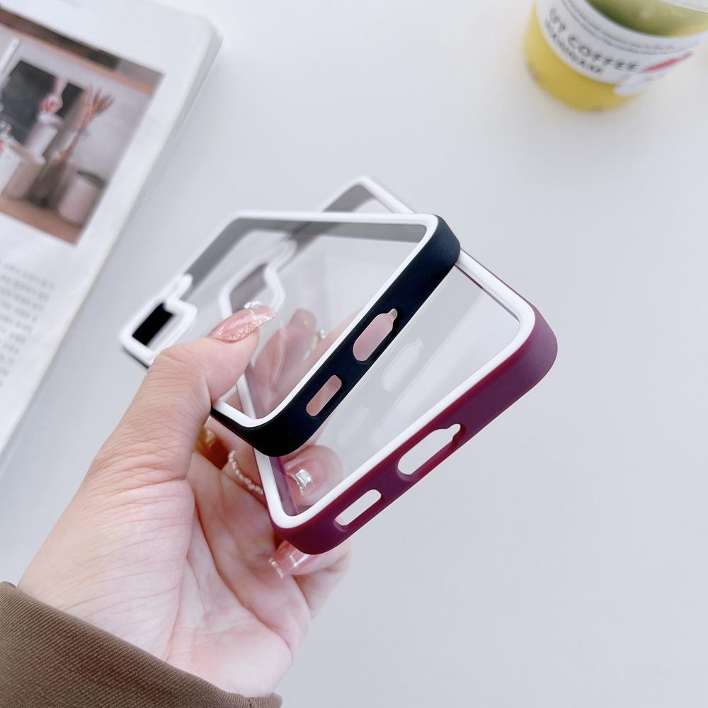 Solid Silicone Frame +Clear Acrylic Cover Case For Samsung Galaxy S22 Ultra S22 +A13 A53 A73 Shockproof Transparent Coque