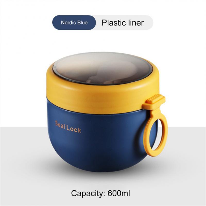 600ML Portable Plastic/Stainless Steel Lunch Box Heatable Vacuum Insulation Box Thermos Soup Storage Containers Kids Bento Boxes