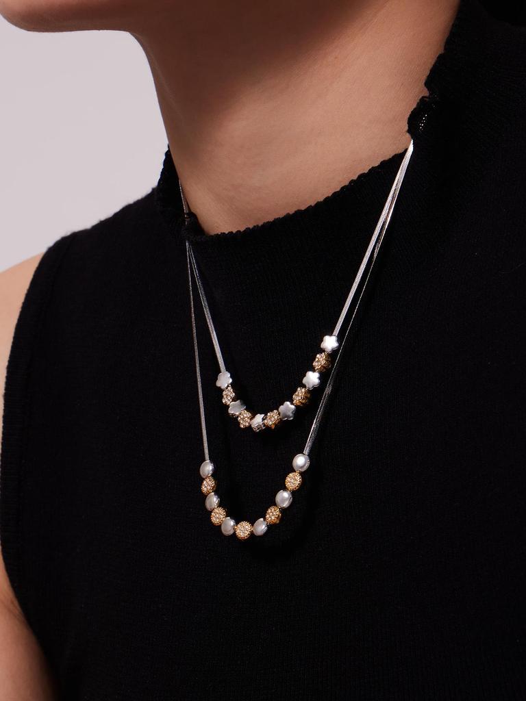 European & American Fashion Star Zirconium Necklace & Bracelet Set - Color-block Stainless Steel Jewelry