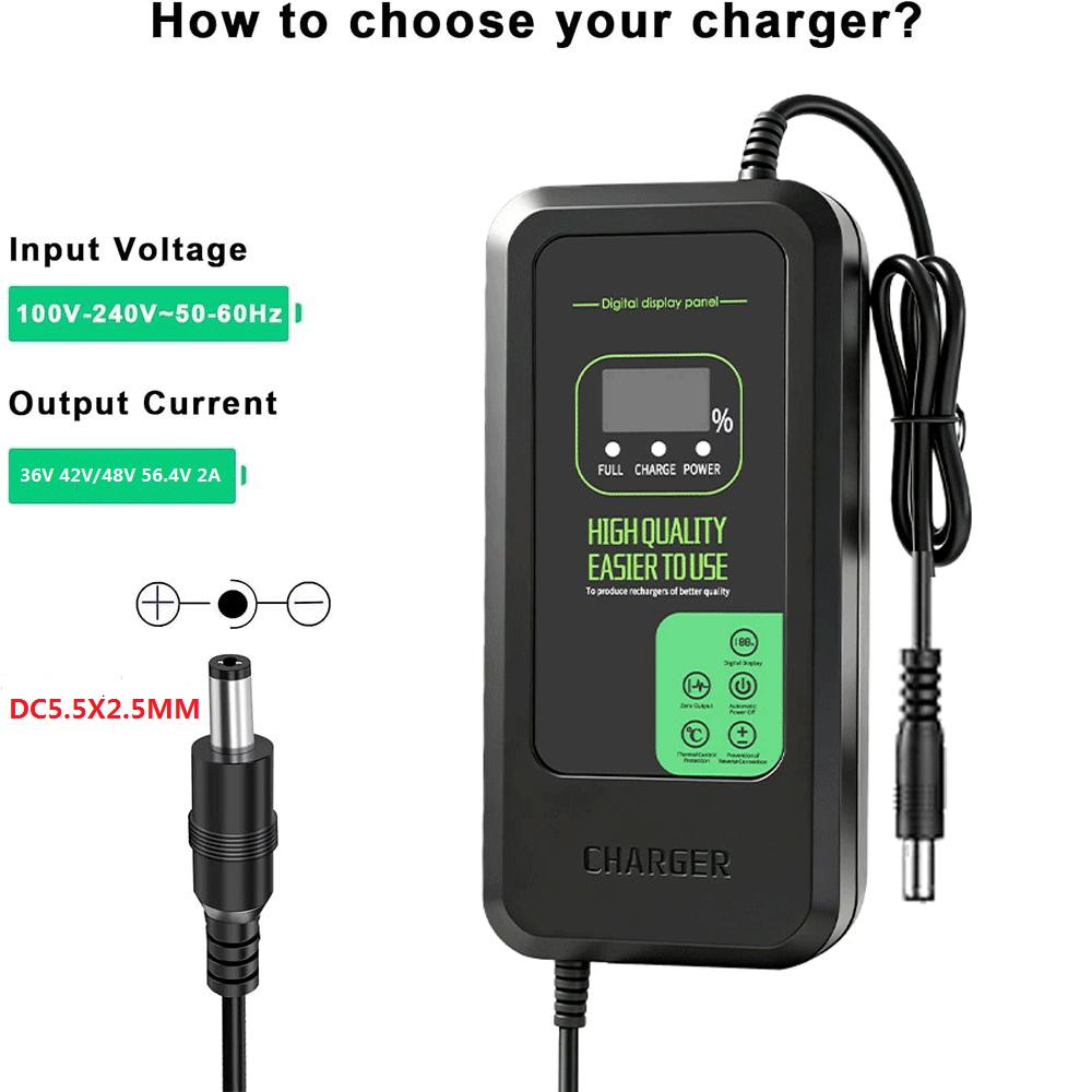 36V 42V / 48V 54.6V 2A /5A LED Charger For Lithium Battery Digital Display Power Supply Adapters Fast Charging With Cooling Fan