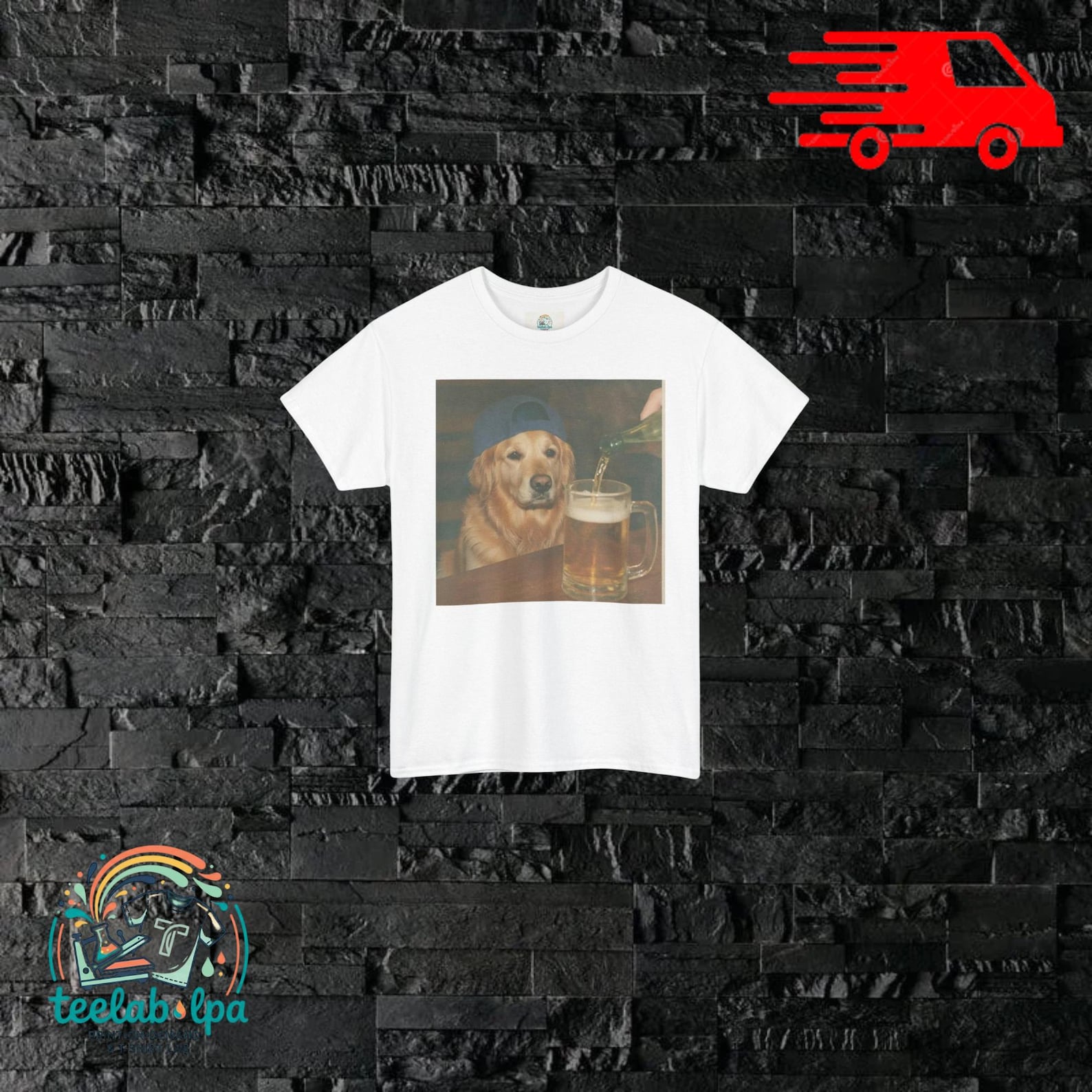 Funny Golden Retriever Drinking Beer T-Shirt, Dog Meme Graphic Tee, Original T-Shirt, Sarcastic Gift, Unisex M