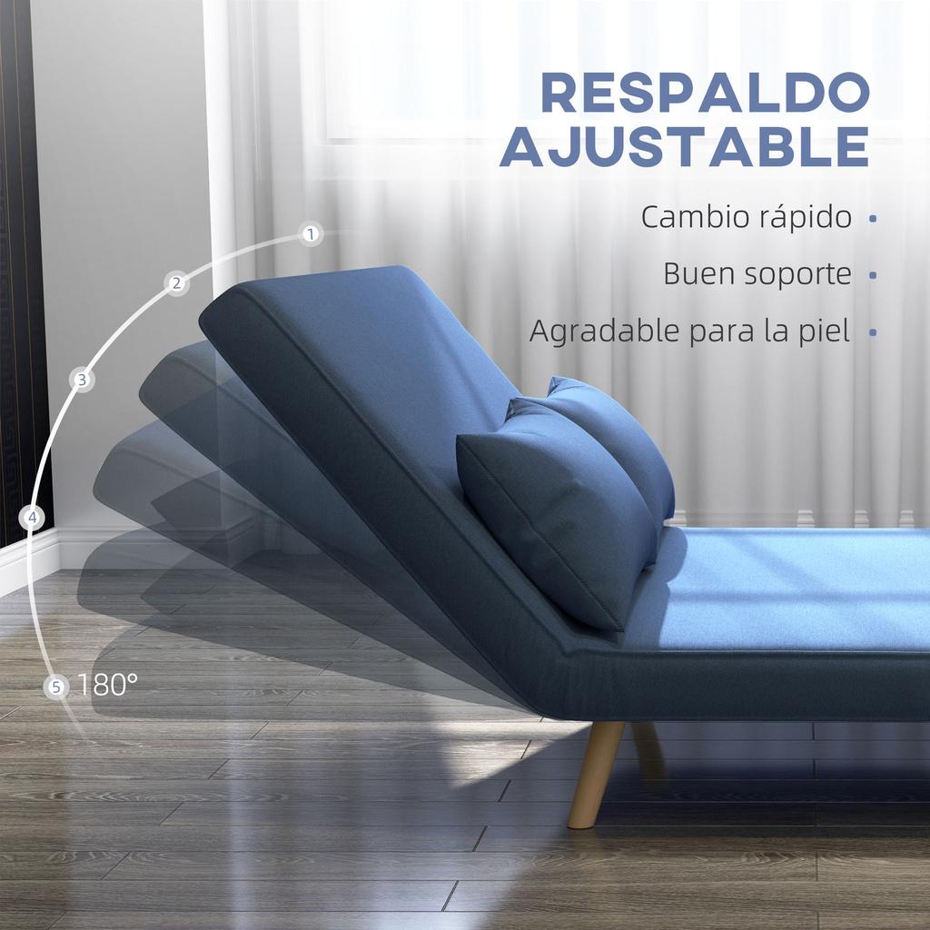 2-Seater Sofa Bed Linen-Type Upholstered with Backrest Adjustable In 5 Positions and 2 Pillows 120x75x85 Cm Dark Blue