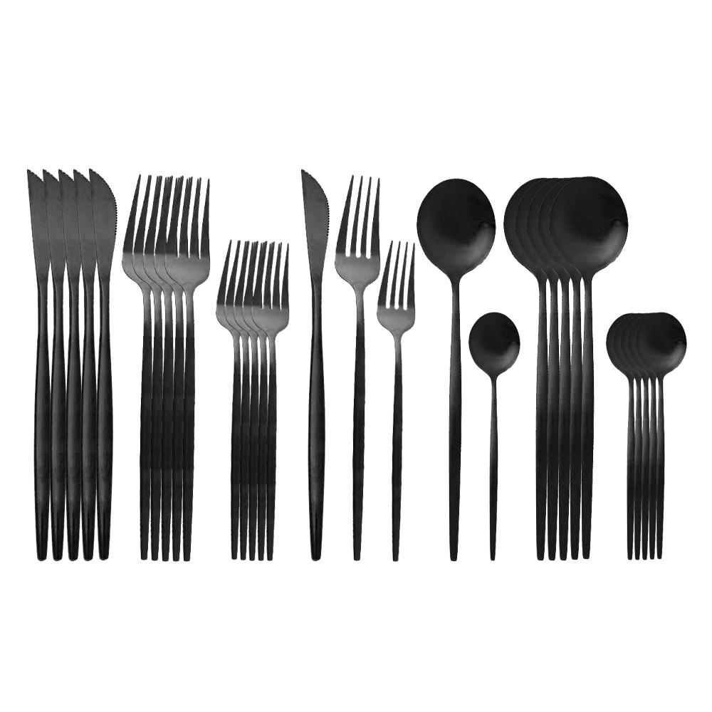 30Pcs Matte Black Gold Cutlery Set Stainless Steel Dinnerware Knife Dessert Fork Spoon Dinner Silverware Party Tableware Set