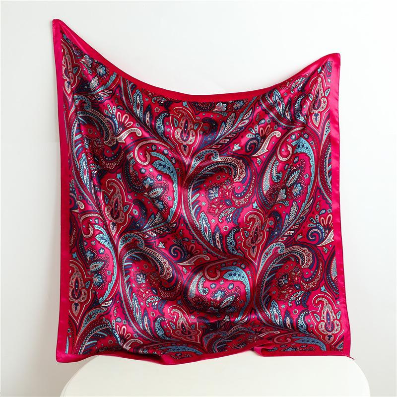 

90*90cm Square Scarf Hijab Luxury Paisley Printed Hair Wraps Shawl Women Fashion Soft Satin Bandana Handkerchief 90x90CM