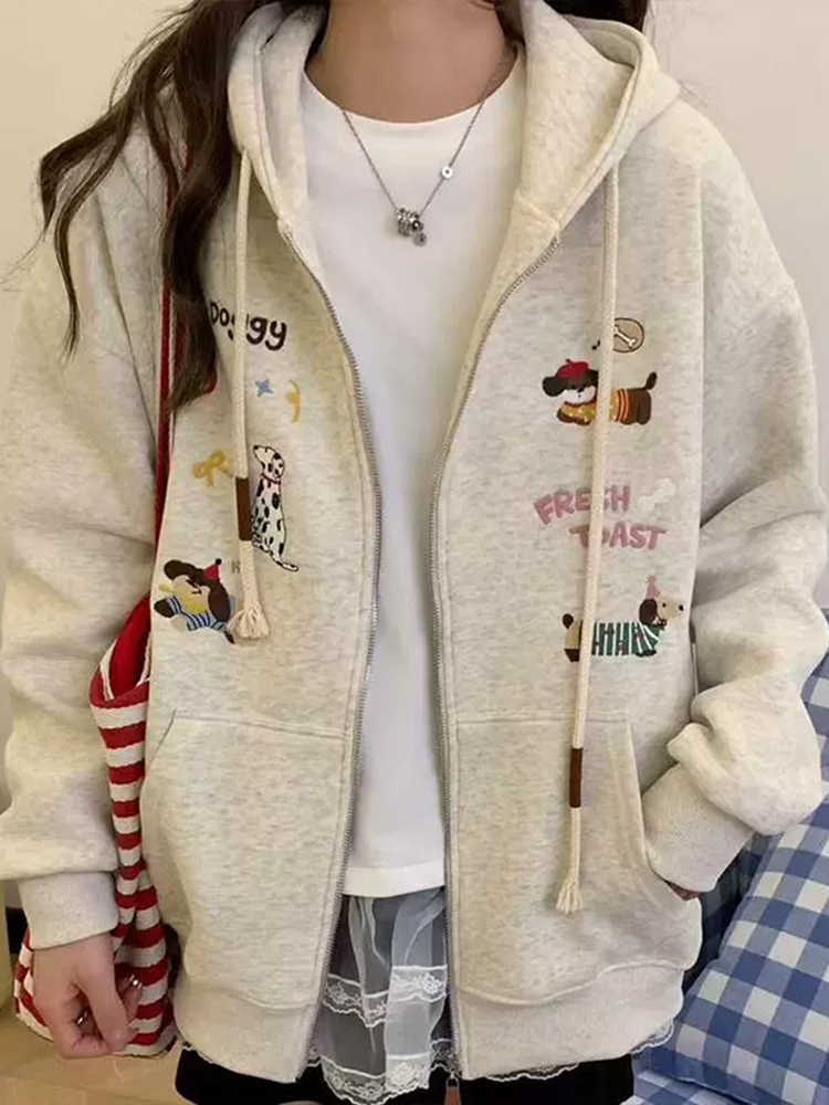 2025 Season New Popular Embroidered Cardigan Zipper Jacket Women's Korean Version Fat Mm Loose Large Size Hooded Sweater