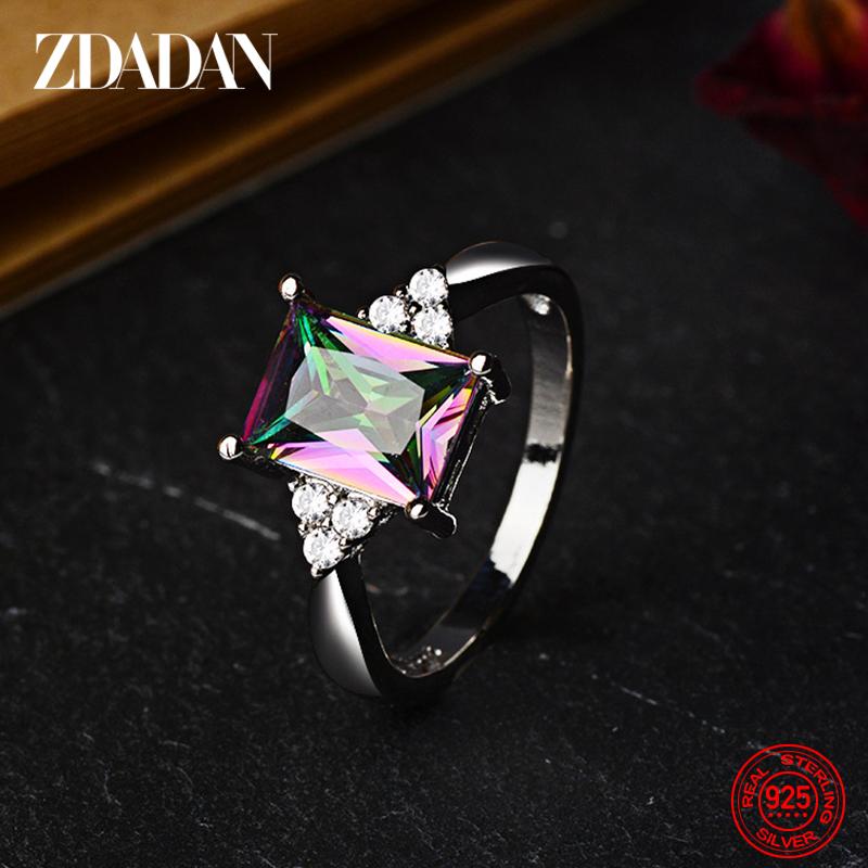 925 Sterling Silver Square Aquamarine Ring for Women Fashion Wedding Jewelry 6