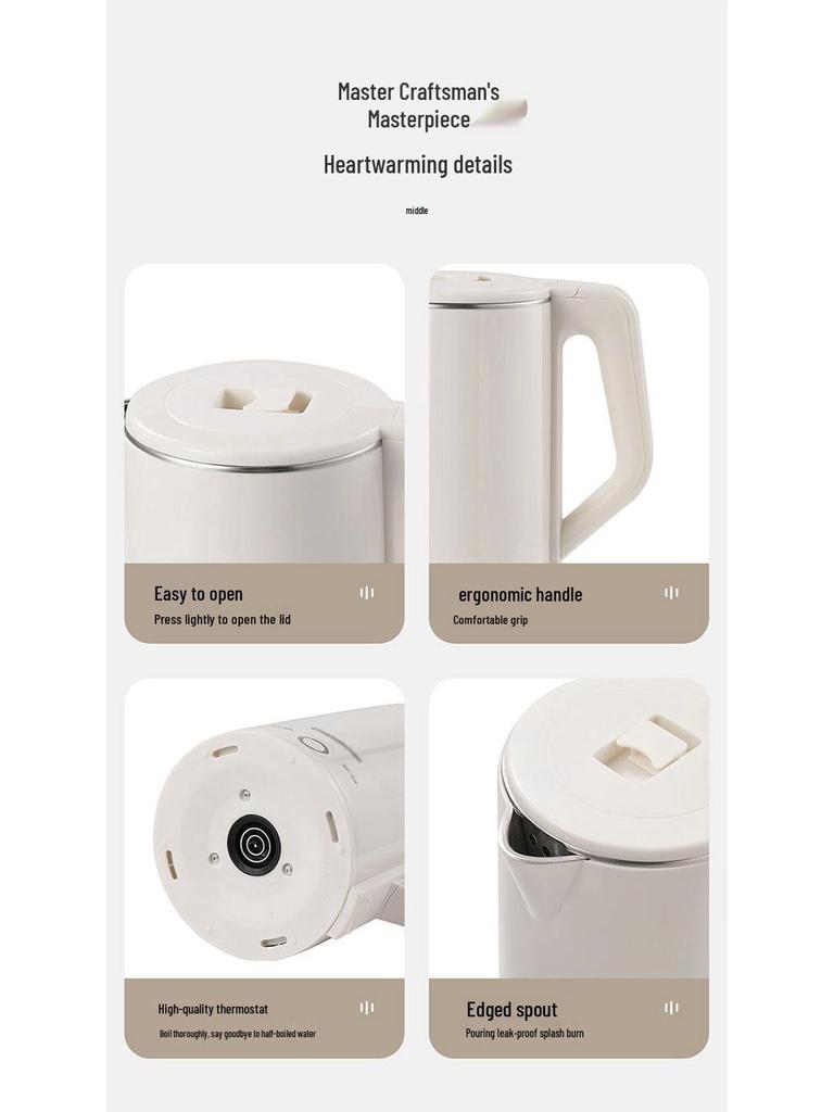 Stainless Steel Electric Kettle with Double Layer and Automatic Shut-Off, Large Capacity