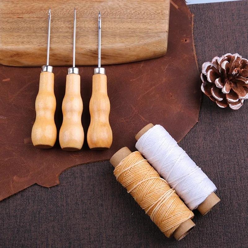 Wood-Handled Metal Tip Hand-Pierce Shoe Cone Needles with Hook Heavy-Duty Handheld Punch Tool for Leather Crafting,Shoe Repair