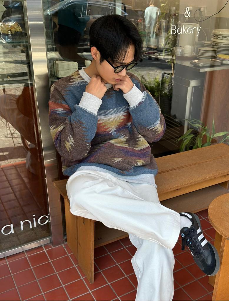 CHANGE WELL Men's "2023AW" Street Fashion Thick Pullover Fall/Winter Clothing [Native American Print] Long Sleeve Sweatshirt (Brown, 2XL)