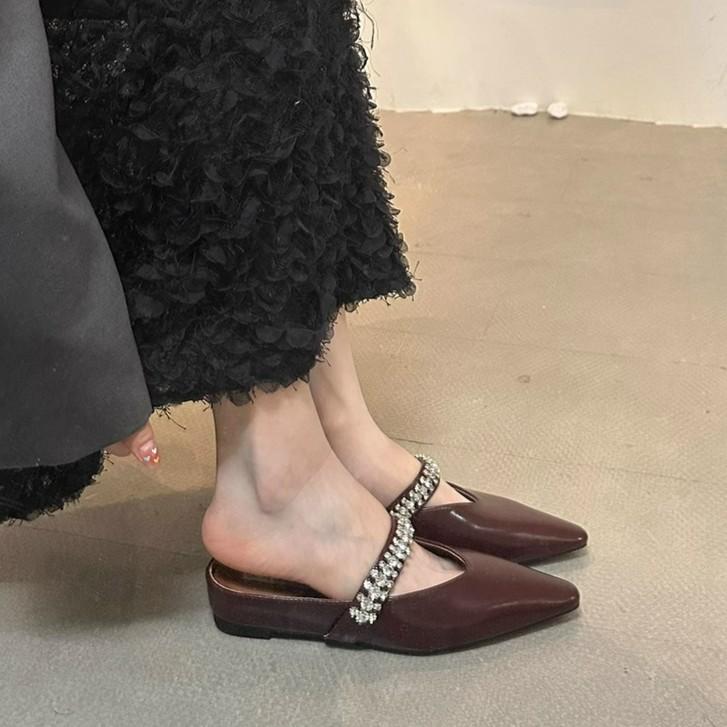 

Niche rhinestone bag head half slippers women s shoes wear new summer height increase sandals 40 бордовий