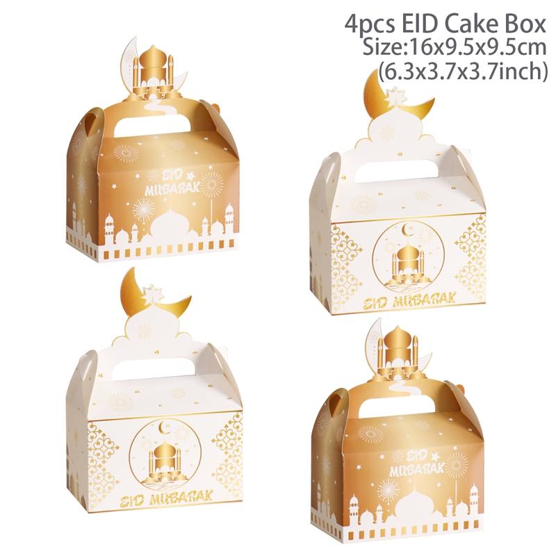 4pcs Eid Mubarak Cake Boxes Ramadan Candy Chocolates Gift Box Muslim Party Favor Box Ramadan Kareem Eid Al Adha Favor Box