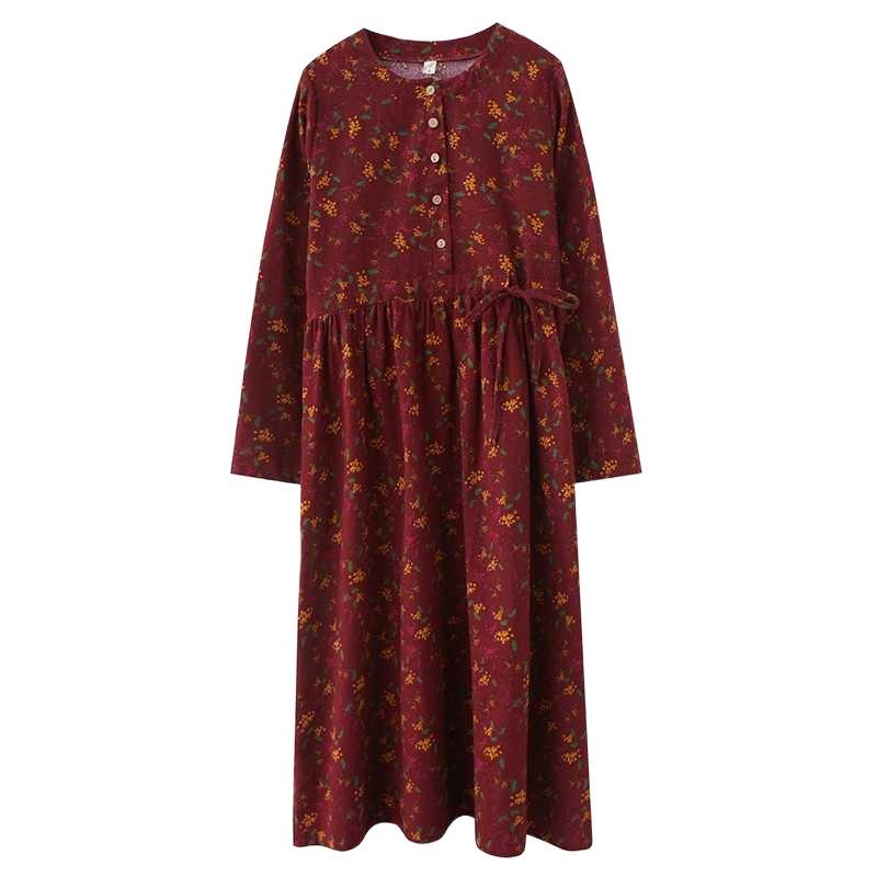 Neues bedrucktes Kleid im Ethno-Stil mit Rundhalsausschnitt und langen Ärmeln, locker