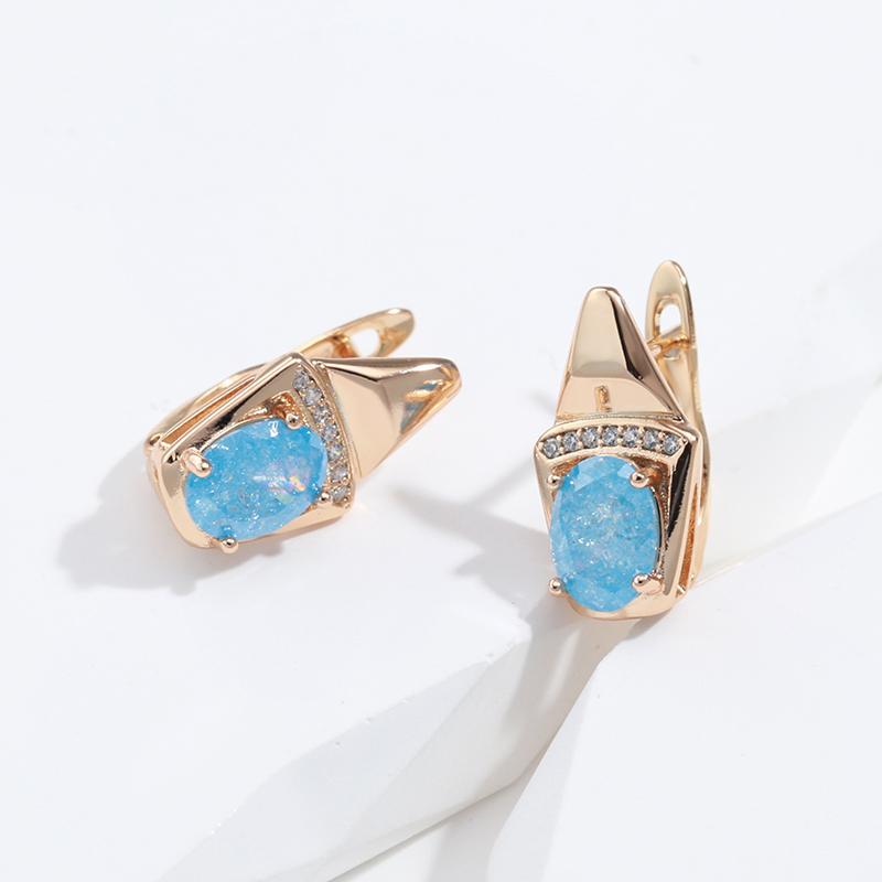 New  Rose Gold Geometry Drop Earrings For Women Unusual Trendy Blue Natural Zircon Earrings Luxury Wedding Jewelry