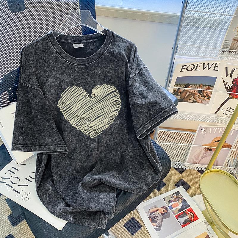 Women's Oversized Washed Black Distressed Hip-Hop T-Shirt