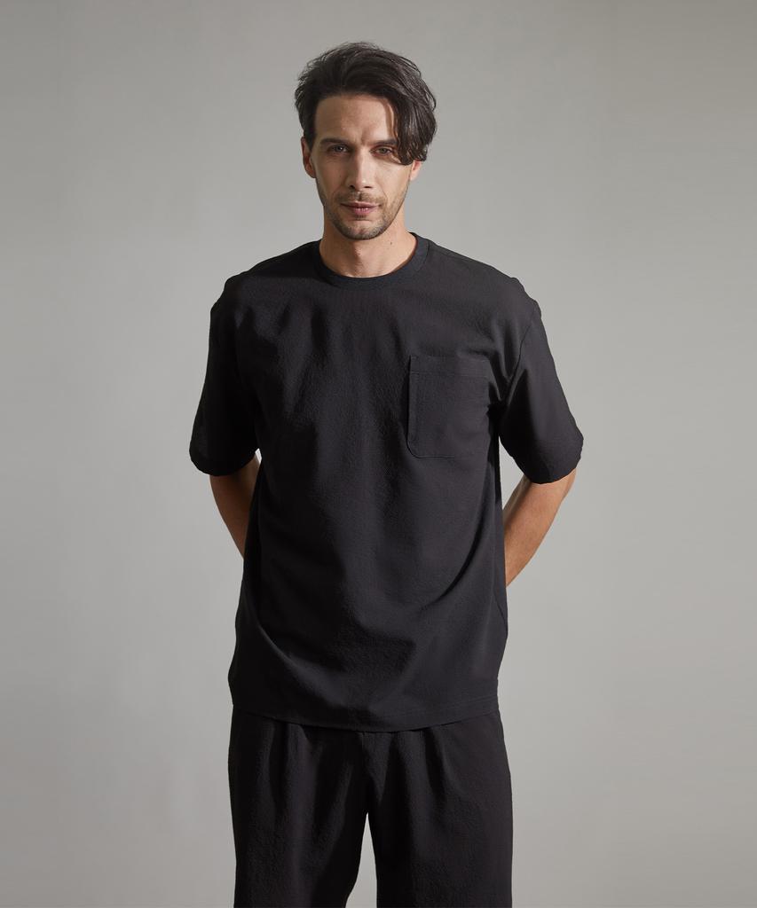 BIRBANTE Seersucker Aero Stretch T-Shirt - Black