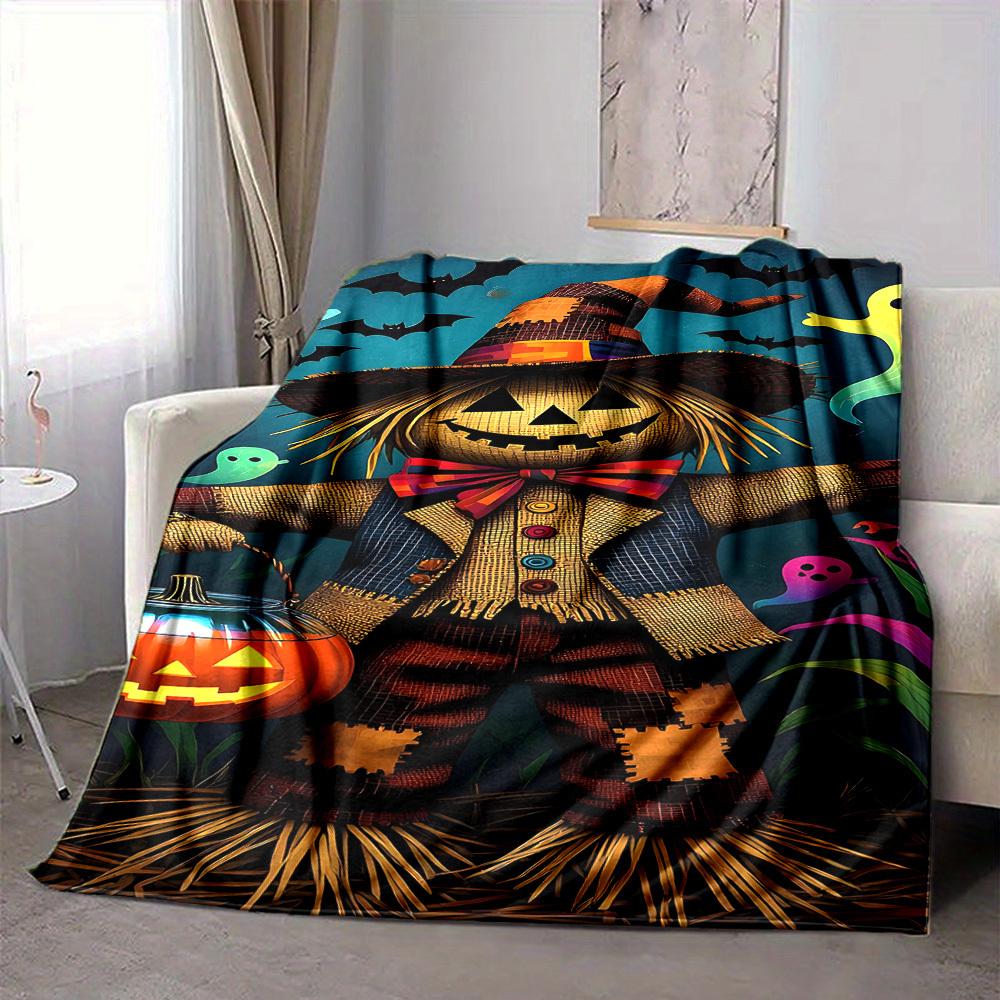 1pc Halloween Scarecrow Blanket Lightweight Flannel Blanket Throw Blanket For Sofa, Bed, Travel, Camping, Livingroom, Office, Couch, Chair, And Bed yy