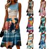 Sleeveless Casual Dress for Women Round Neck Midi Length Summer Beachwear Printed Pattern Soft Fabric Comfortable Fit